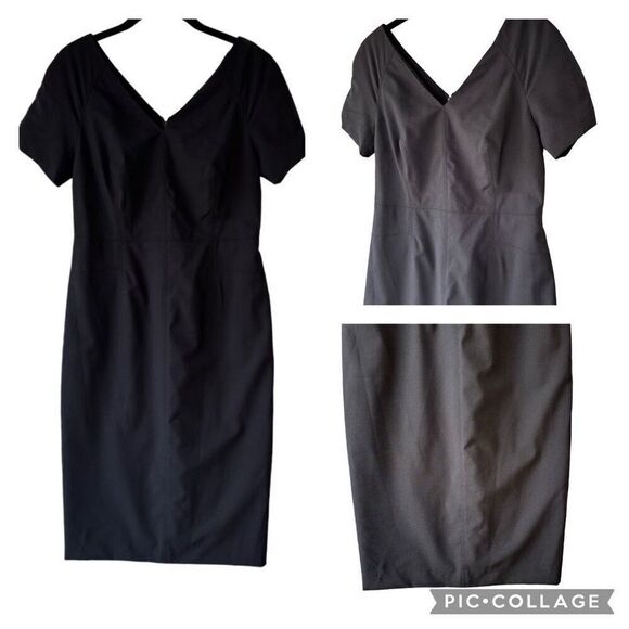 New Banana Republic Lightweight Wool Sheath Dress Black VNeck Midi Classic Sz 6P - Picture 3 of 8